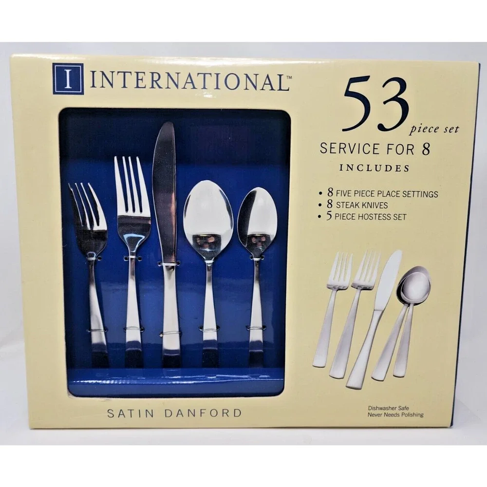 International Satin Danford Stainless Flatware Service 53 Piece‎ Set New